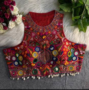 Red navratri special kutchi work blouse 1