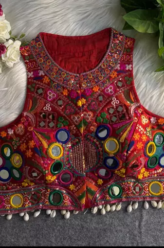 Red navratri special kutchi work blouse