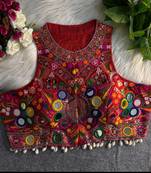 Red navratri special kutchi work blouse