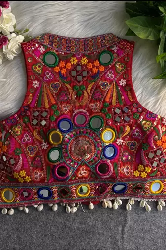Red navratri special kutchi work blouse