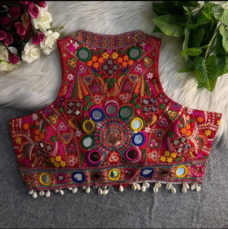 Red navratri special kutchi work blouse