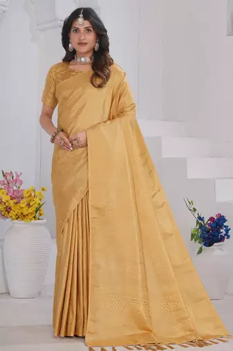 Gold Pure Kanjeevaram Silk Blend Rose Floral Woven Zari Design Saree With Stitched Blouse  