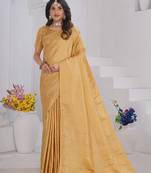 Gold Pure Kanjeevaram Silk Blend Rose Floral Woven Zari Design Saree With Stitched Blouse  