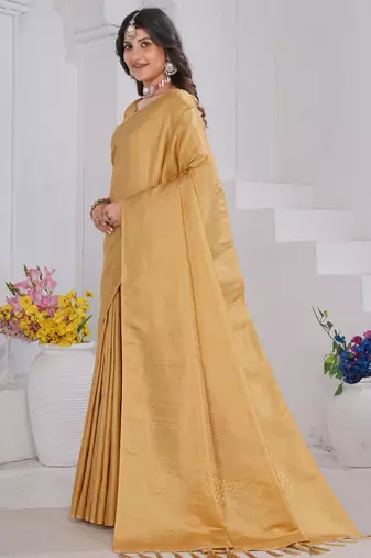 Gold Pure Kanjeevaram Silk Blend Rose Floral Woven Zari Design Saree With Stitched Blouse  