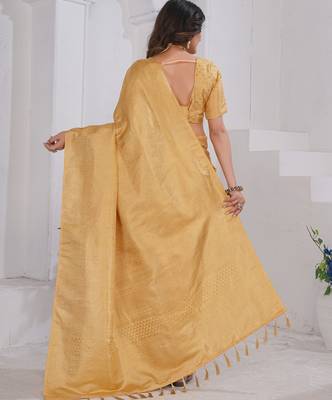 Gold Pure Kanjeevaram Silk Blend Rose Floral Woven Zari Design Saree With Stitched Blouse   4