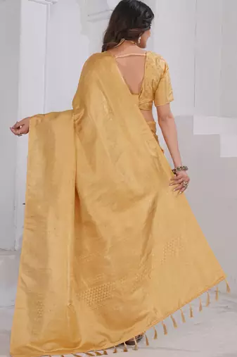 Gold Pure Kanjeevaram Silk Blend Rose Floral Woven Zari Design Saree With Stitched Blouse  