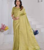 Pista Green Pure Kanjeevaram Silk Blend Rose Floral Woven Zari Design Saree With Stitched Blouse