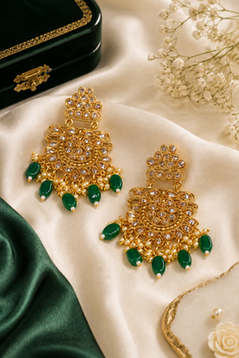 Antique green dangler polki earrings 1