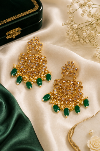 Antique green dangler polki earrings