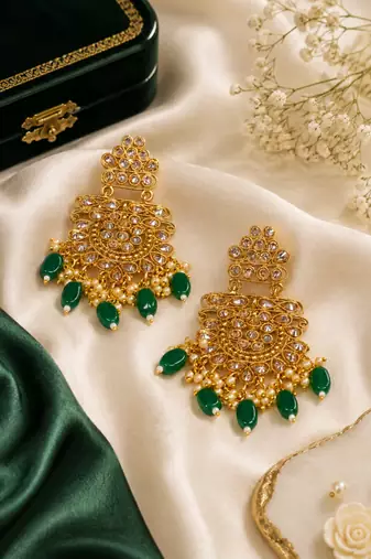 Antique green dangler polki earrings