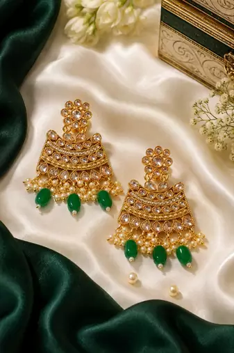 Antique green polki earrings