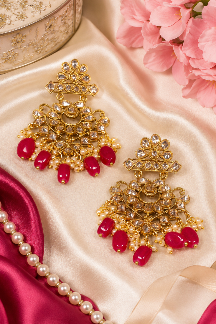 Antique red dangler polki earrings