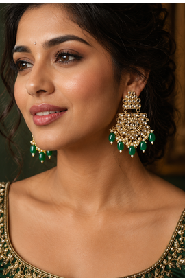 Antique green dangler polki earrings 2