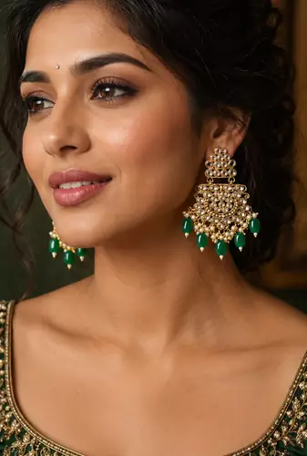 Antique green dangler polki earrings