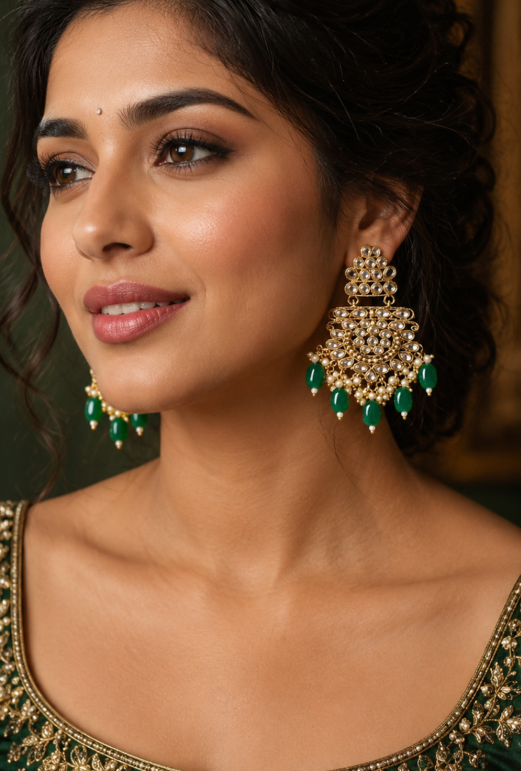 Antique green dangler polki earrings