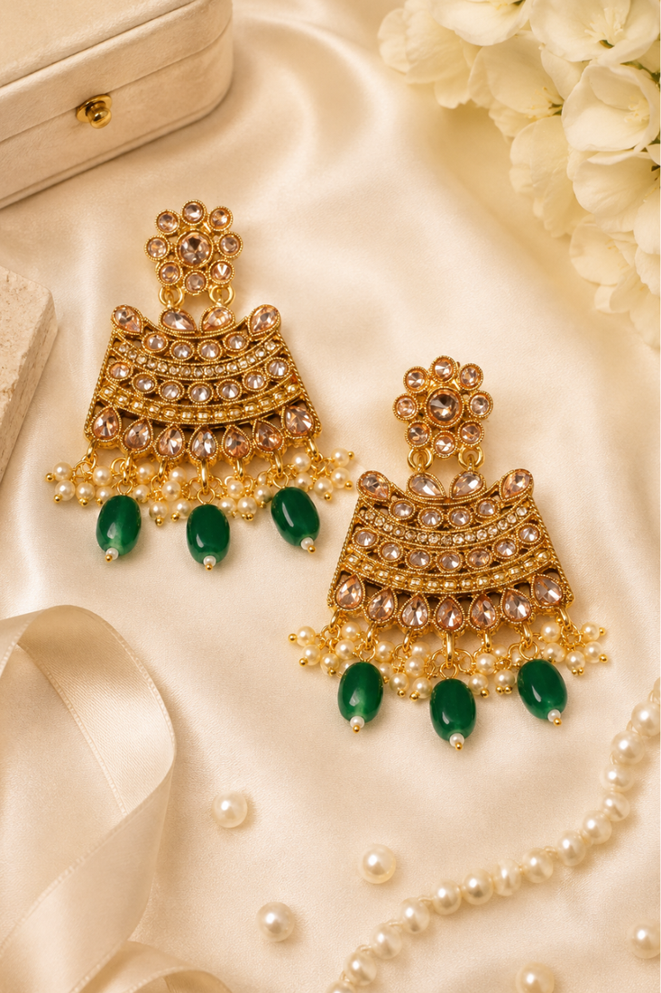 Antique green polki earrings