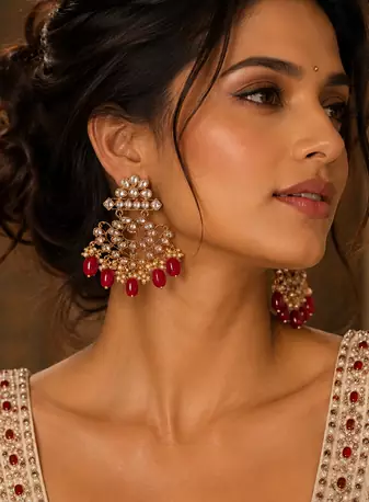 Antique red dangler polki earrings