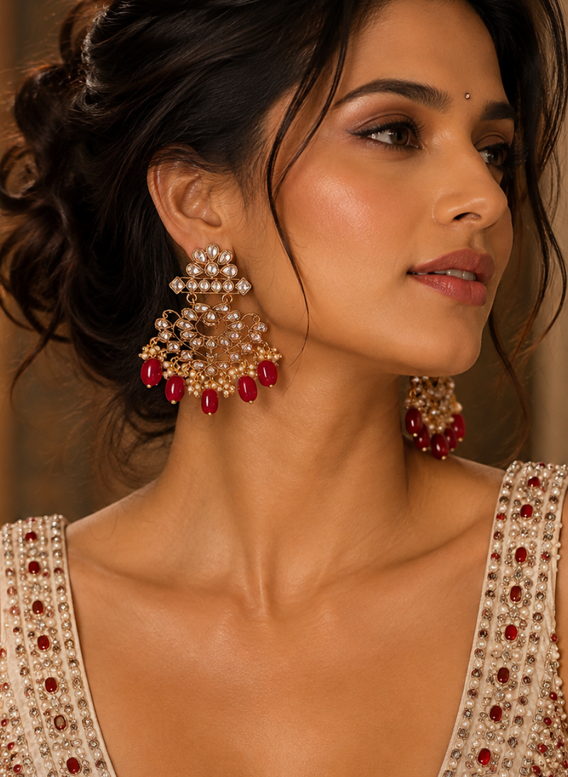 Antique red dangler polki earrings