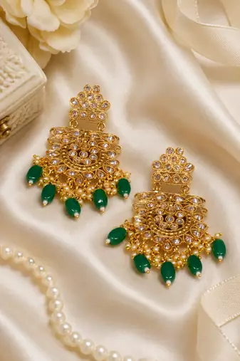 Antique green dangler polki earrings
