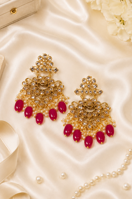 Antique red dangler polki earrings 4