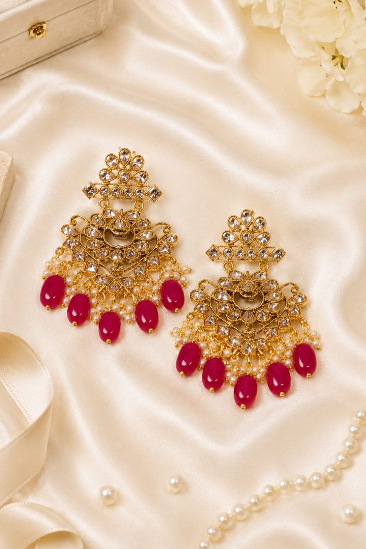 Antique red dangler polki earrings