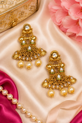 Antique pearl polki kundan earrings 2