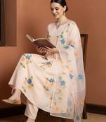 Women Floral Embroidered Regular Mirror Work Pure Cotton Kurta with Trousers & With Dupatta