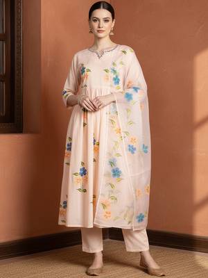 Women Floral Embroidered Regular Mirror Work Pure Cotton Kurta with Trousers & With Dupatta 2