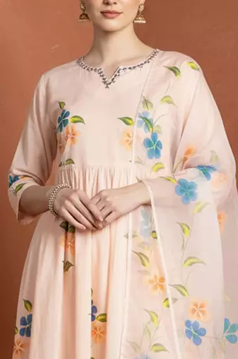 Women Floral Embroidered Regular Mirror Work Pure Cotton Kurta with Trousers & With Dupatta