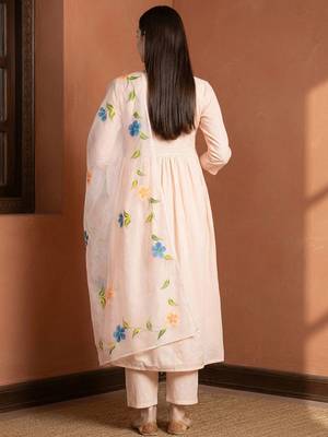 Women Floral Embroidered Regular Mirror Work Pure Cotton Kurta with Trousers & With Dupatta 5