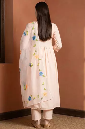 Women Floral Embroidered Regular Mirror Work Pure Cotton Kurta with Trousers & With Dupatta