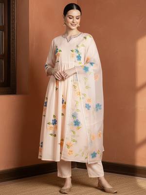 Women Floral Embroidered Regular Mirror Work Pure Cotton Kurta with Trousers & With Dupatta 6