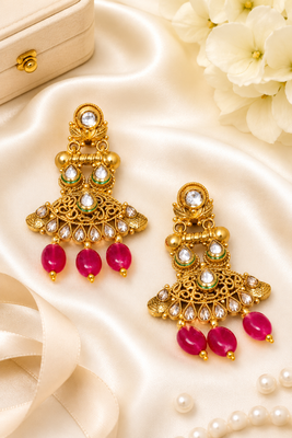 Antique Stone Polki Kundan Earrings 3