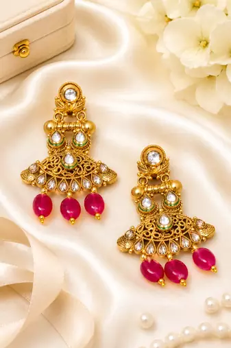 Antique Stone Polki Kundan Earrings