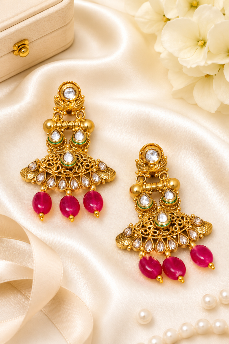 Antique Stone Polki Kundan Earrings