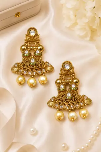 Antique pearl polki kundan earrings
