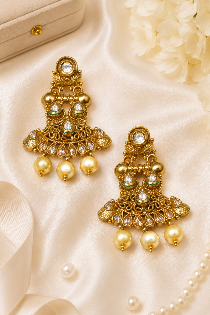 Antique pearl polki kundan earrings