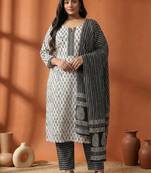 Plus Size Motifs Printed Regular Pure Cotton Kurta with Trousers & With Dupatta