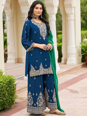 Women Ethnic Motifs Embroidered Regular Kurta with Palazzos & With Dupatta 1