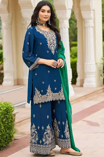 Women Ethnic Motifs Embroidered Regular Kurta with Palazzos & With Dupatta