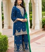 Women Ethnic Motifs Embroidered Regular Kurta with Palazzos & With Dupatta