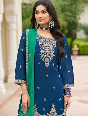 Women Ethnic Motifs Embroidered Regular Kurta with Palazzos & With Dupatta 2