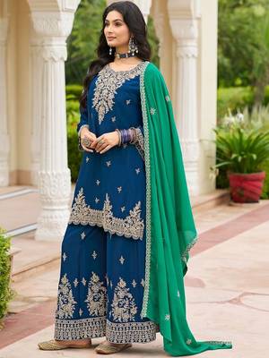 Women Ethnic Motifs Embroidered Regular Kurta with Palazzos & With Dupatta 3