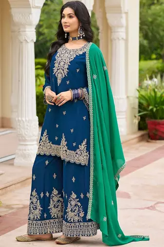 Women Ethnic Motifs Embroidered Regular Kurta with Palazzos & With Dupatta