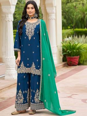Women Ethnic Motifs Embroidered Regular Kurta with Palazzos & With Dupatta 4