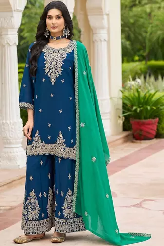 Women Ethnic Motifs Embroidered Regular Kurta with Palazzos & With Dupatta