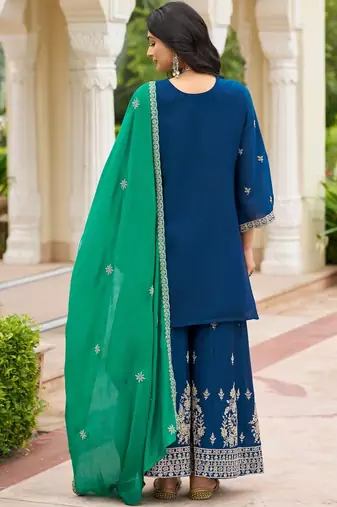 Women Ethnic Motifs Embroidered Regular Kurta with Palazzos & With Dupatta