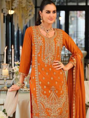 Women Ethnic Motifs Embroidered Regular Kurta with Palazzos & With Dupatta 3