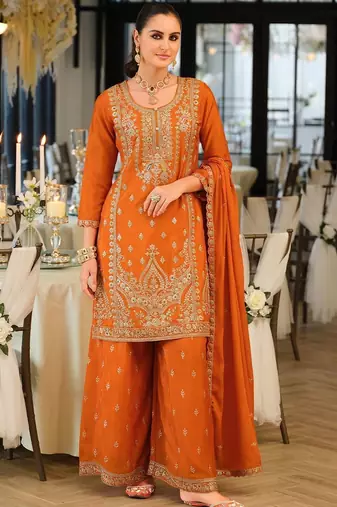Women Ethnic Motifs Embroidered Regular Kurta with Palazzos & With Dupatta