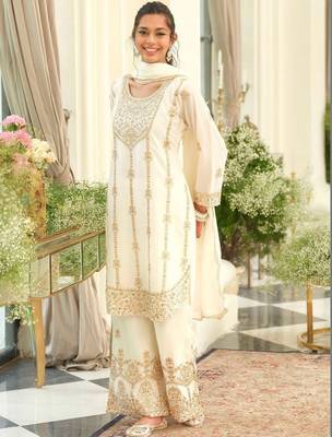 Women Ethnic Motifs Embroidered Regular Gotta Patti Kurta with Palazzos & With Dupatta 1